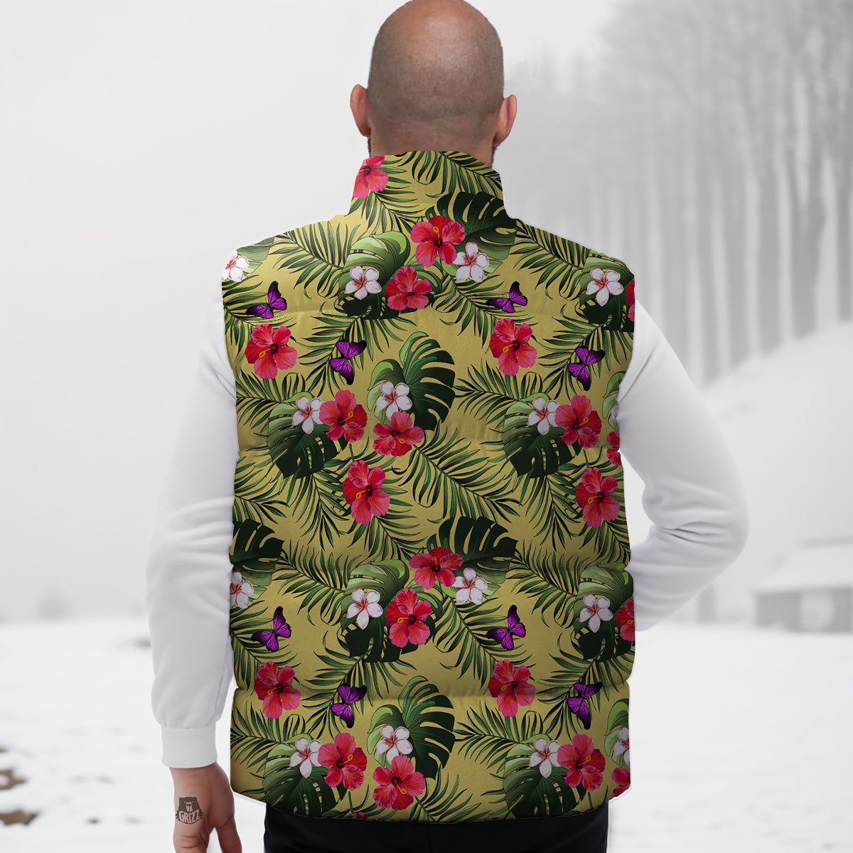 Flowers Hawaii Tropical Print Pattern Down Vest-grizzshop