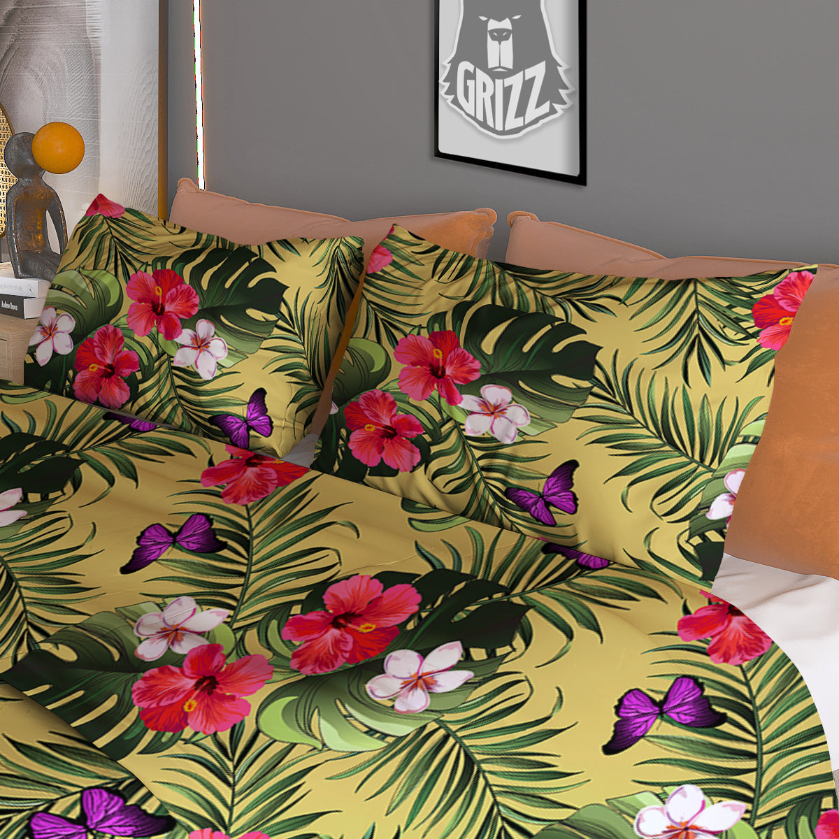 Flowers Hawaii Tropical Print Pattern Duvet Cover Bedding Set