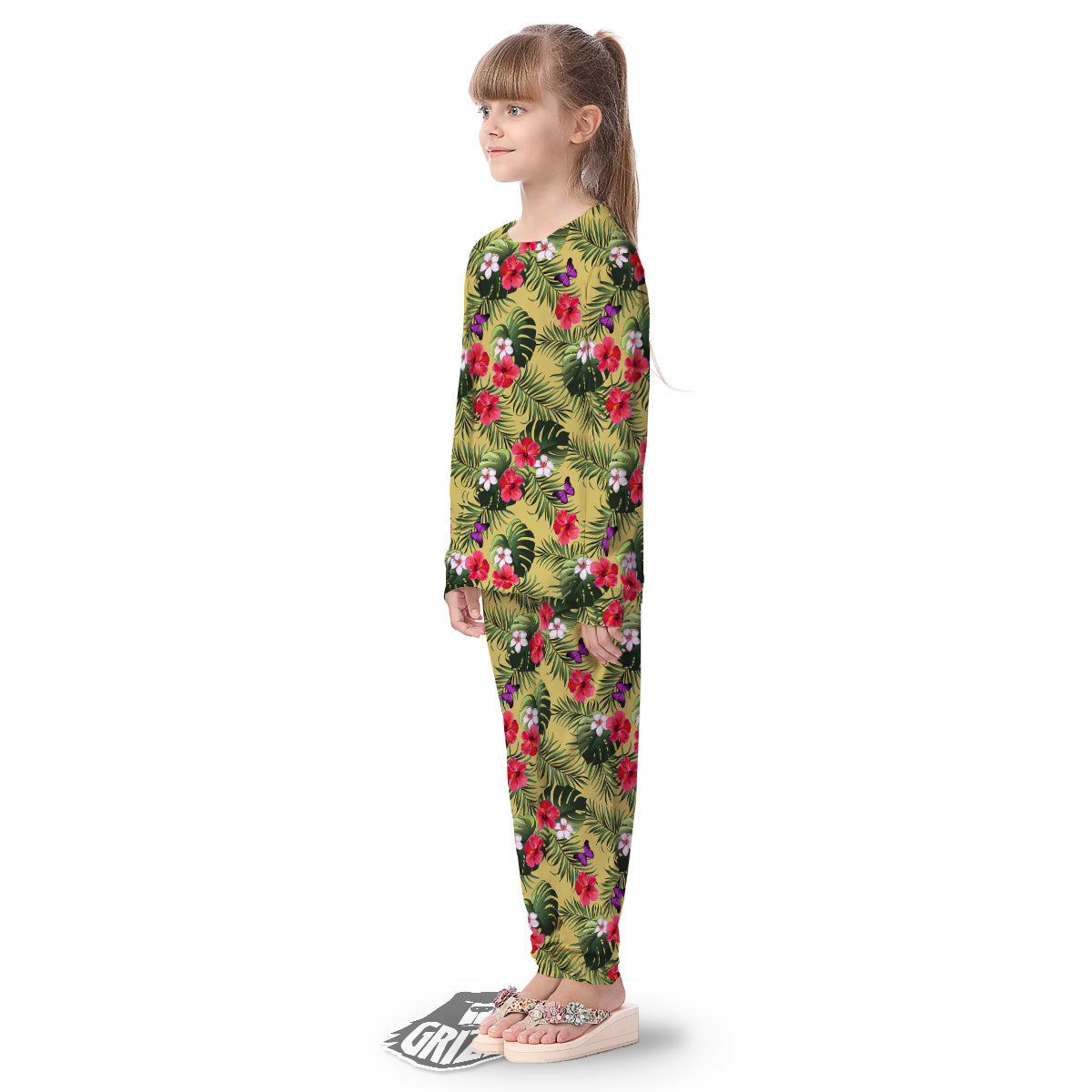 Flowers Hawaii Tropical Print Pattern Kid's Pajamas-grizzshop