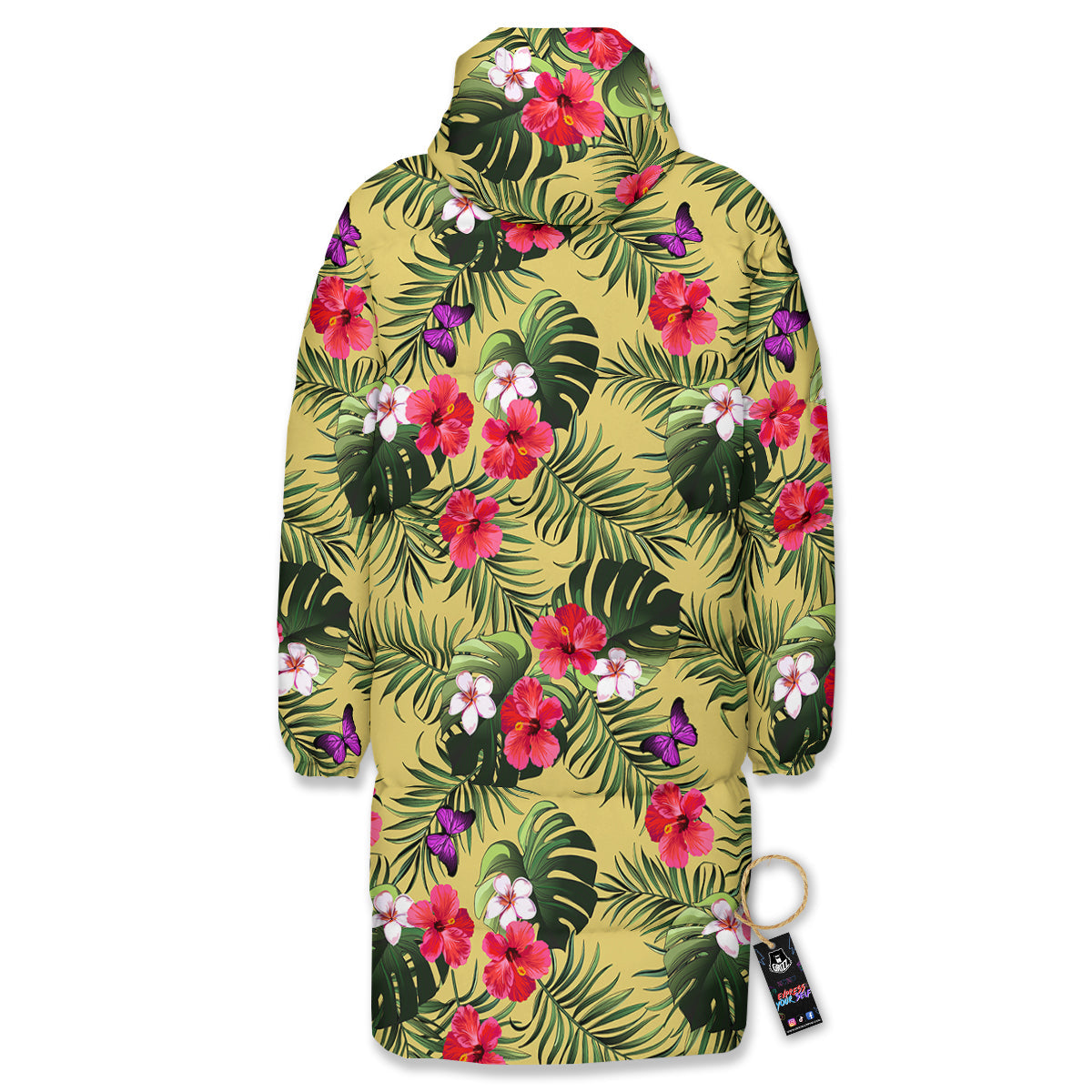 Flowers Hawaii Tropical Print Pattern Long Down Jacket-grizzshop
