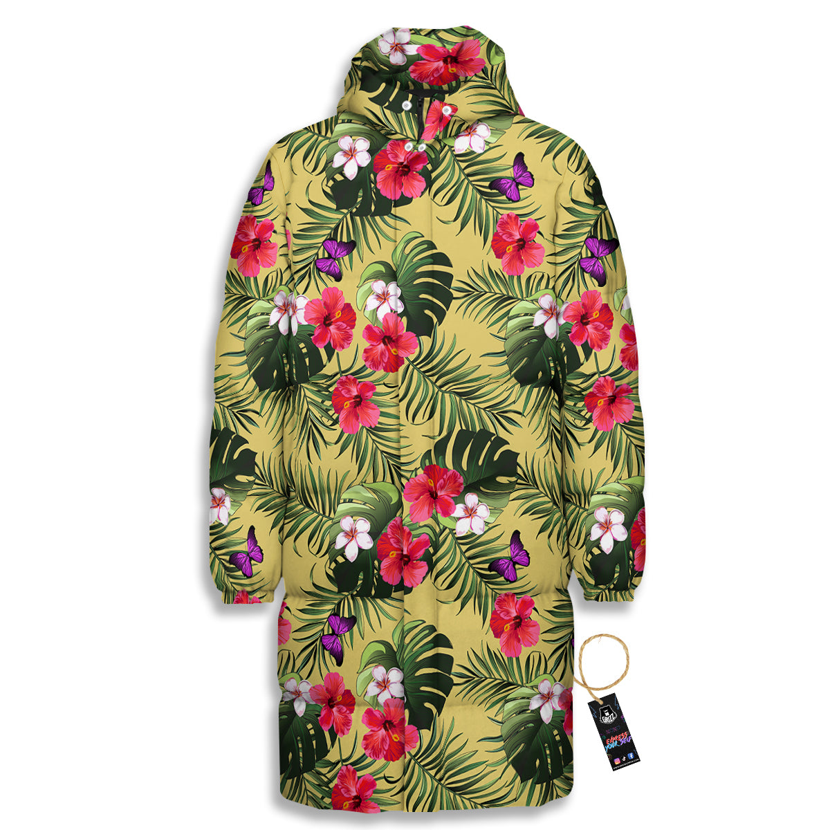 Flowers Hawaii Tropical Print Pattern Long Down Jacket-grizzshop