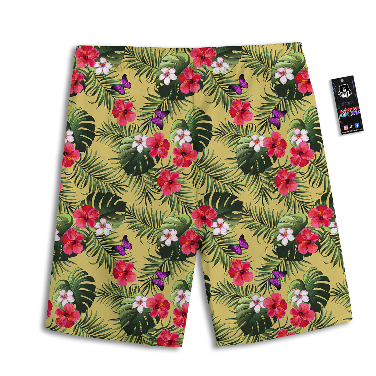 Flowers Hawaii Tropical Print Pattern Men's Athletic Shorts-grizzshop