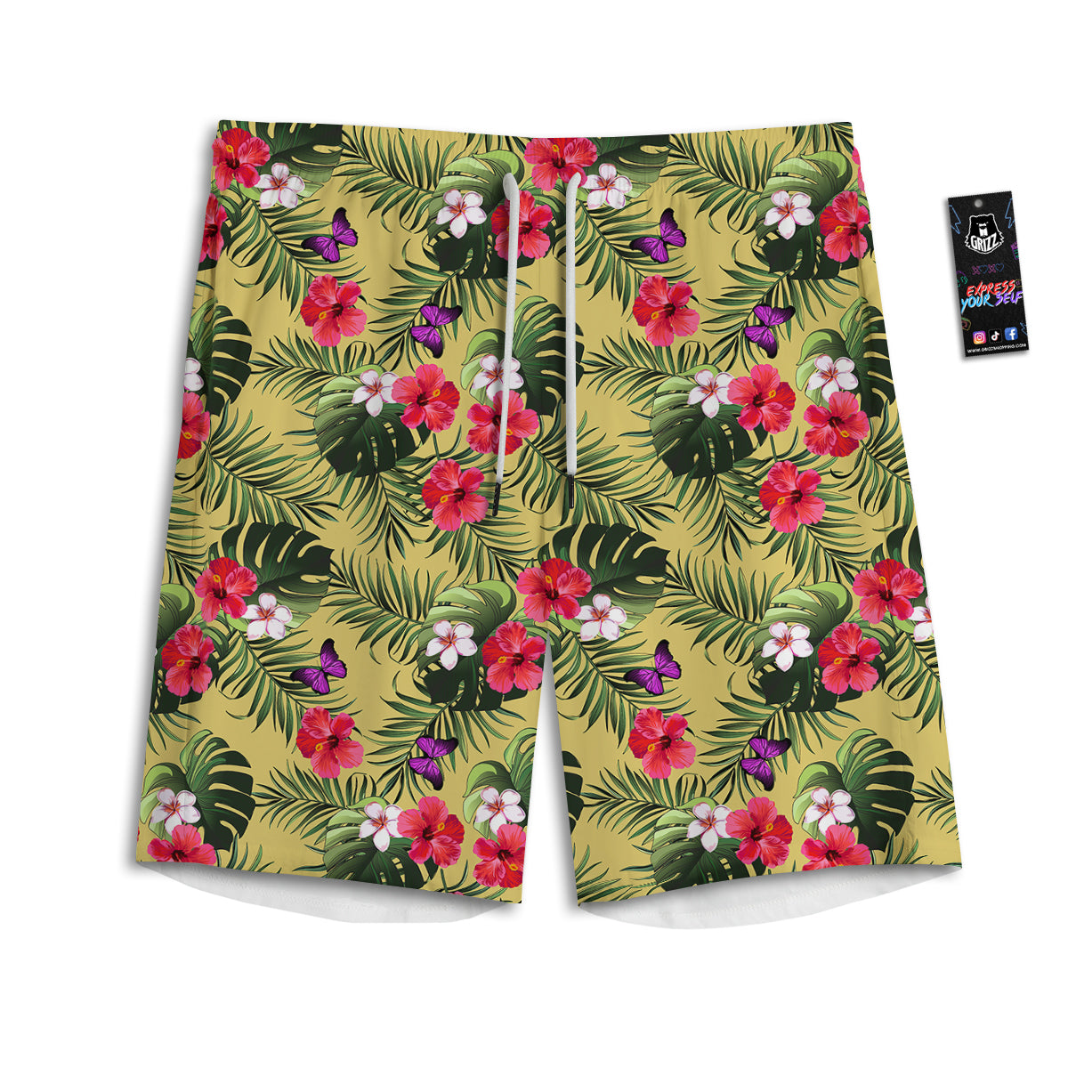 Flowers Hawaii Tropical Print Pattern Men's Athletic Shorts-grizzshop