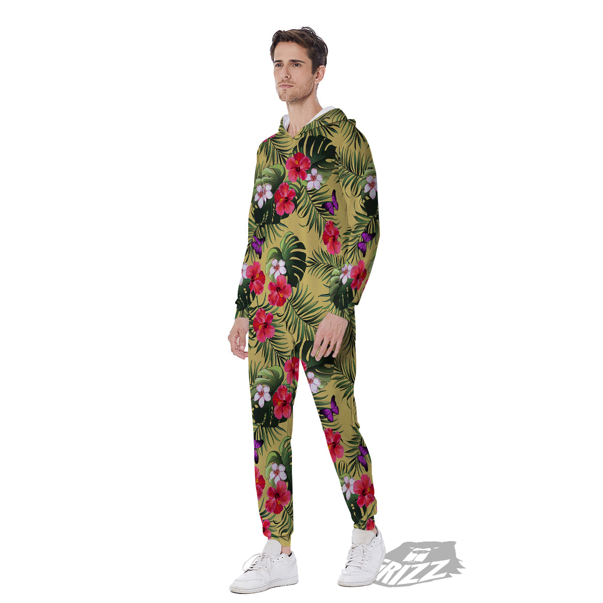 Flowers Hawaii Tropical Print Pattern Men's Jumpsuit-grizzshop