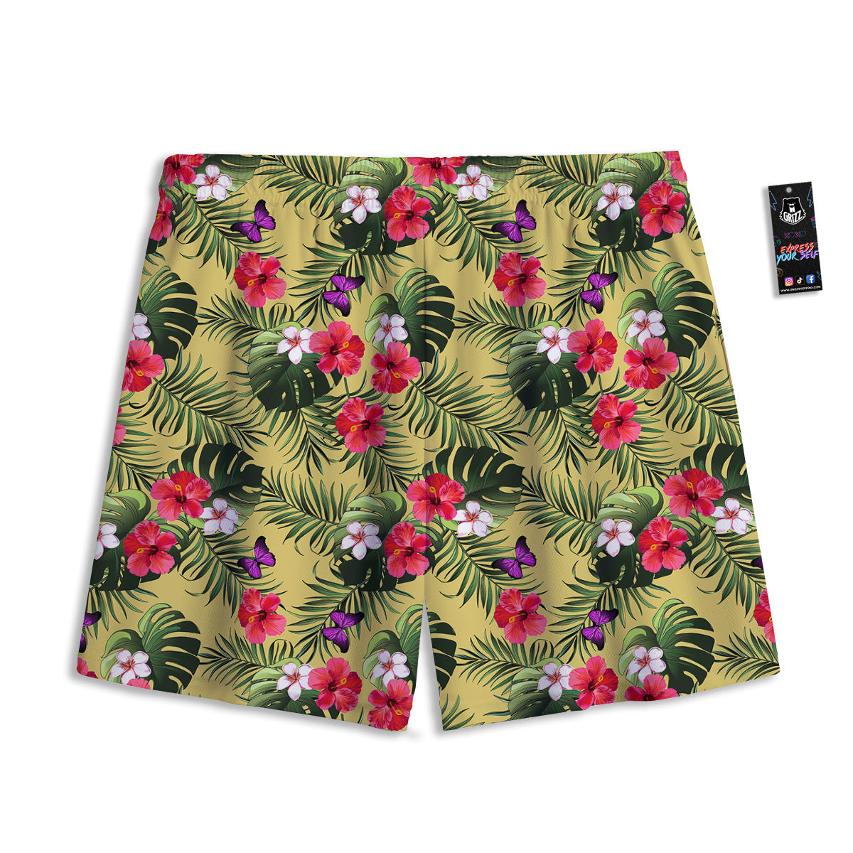 Flowers Hawaii Tropical Print Pattern Mesh Shorts
