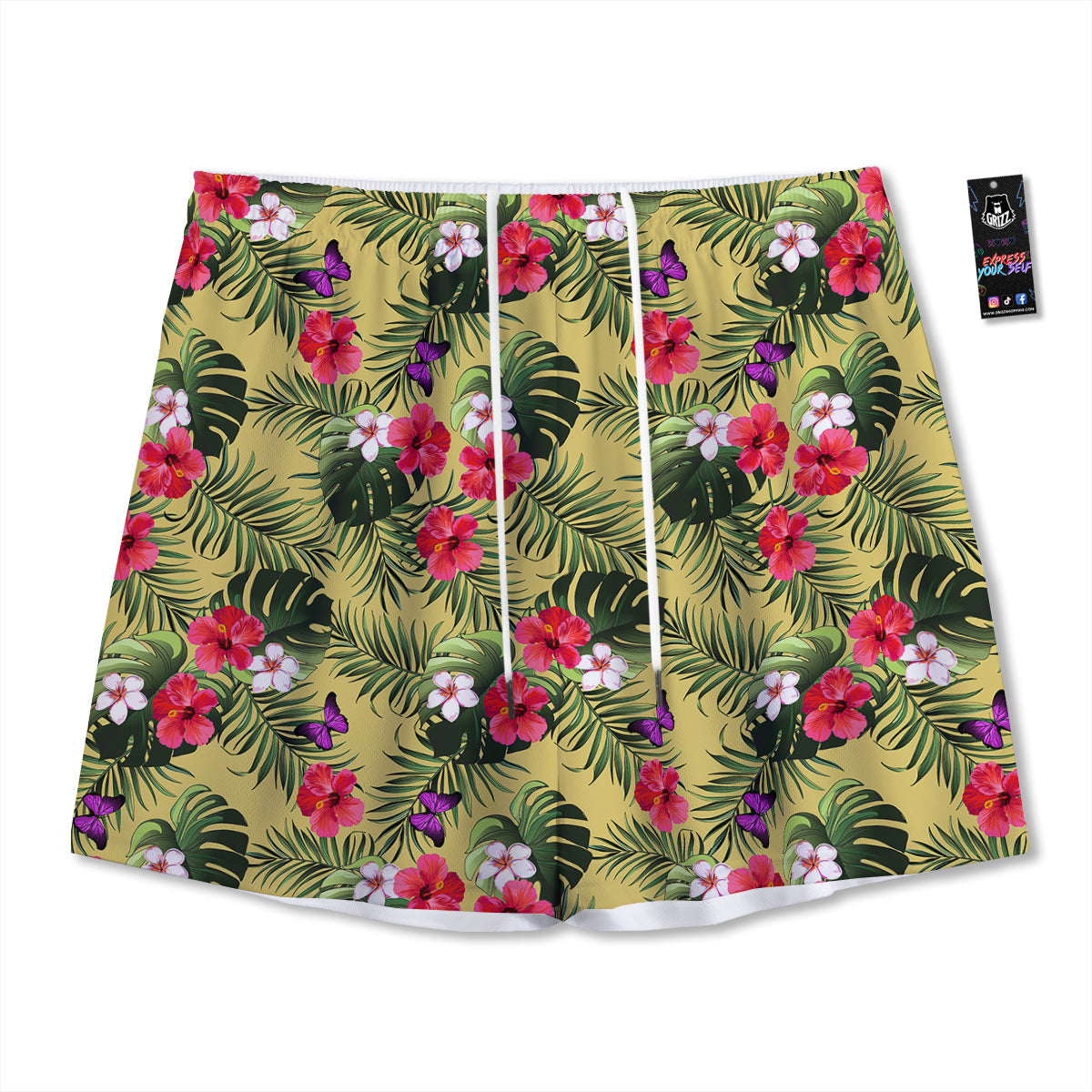 Flowers Hawaii Tropical Print Pattern Mesh Shorts