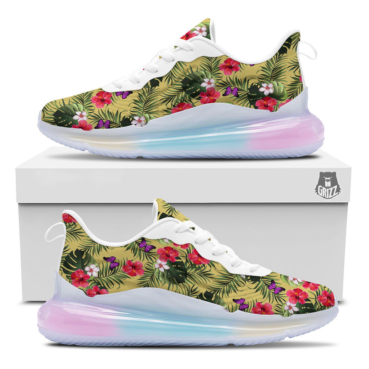Flowers Hawaii Tropical Print Pattern Running Sneakers-grizzshop