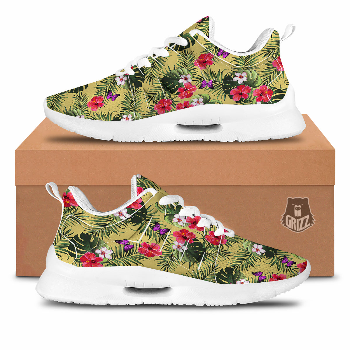 Flowers Hawaii Tropical Print Pattern Tennis Shoes-grizzshop
