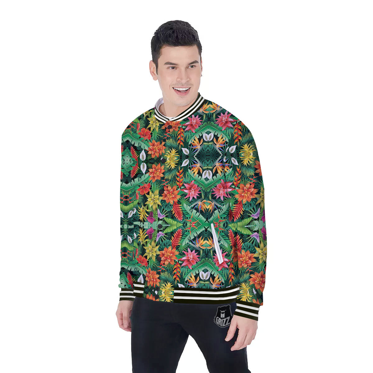 Flowers Hawaiian Floral Print Pattern Baseball Jacket-grizzshop