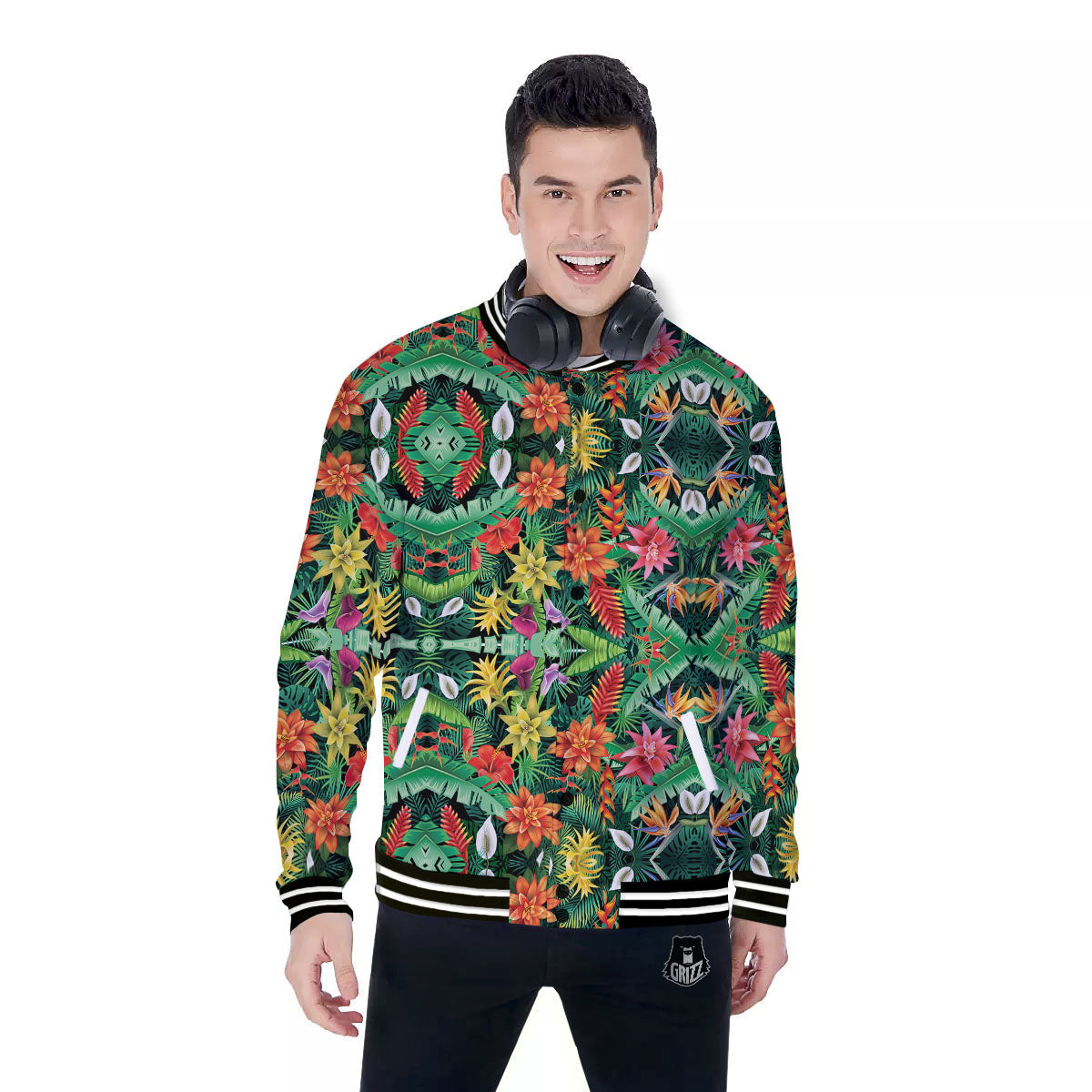 Flowers Hawaiian Floral Print Pattern Baseball Jacket-grizzshop