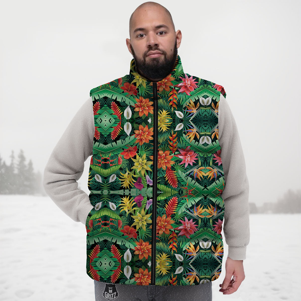 Flowers Hawaiian Floral Print Pattern Down Vest-grizzshop