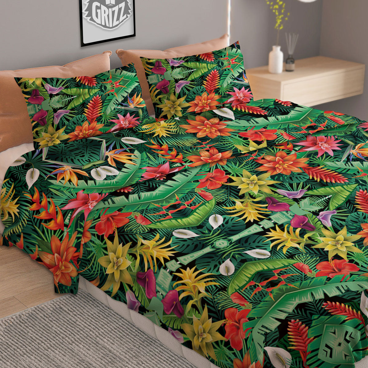 Flowers Hawaiian Floral Print Pattern Duvet Cover Bedding Set