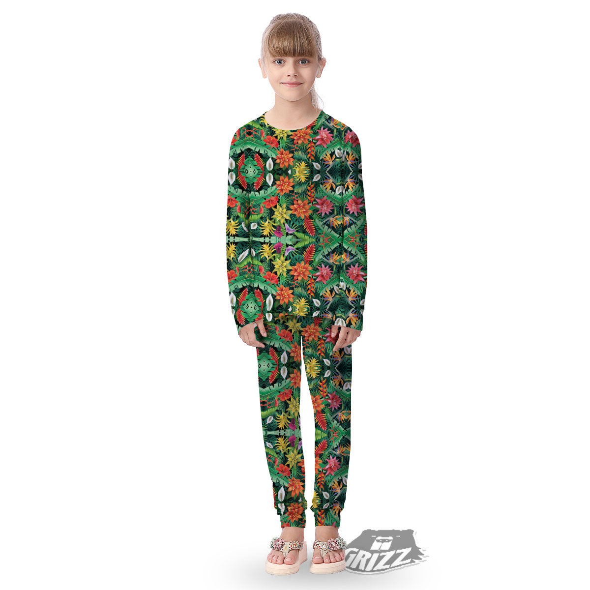 Flowers Hawaiian Floral Print Pattern Kid's Pajamas-grizzshop
