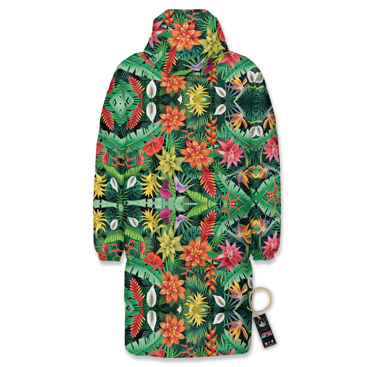 Flowers Hawaiian Floral Print Pattern Long Down Jacket-grizzshop