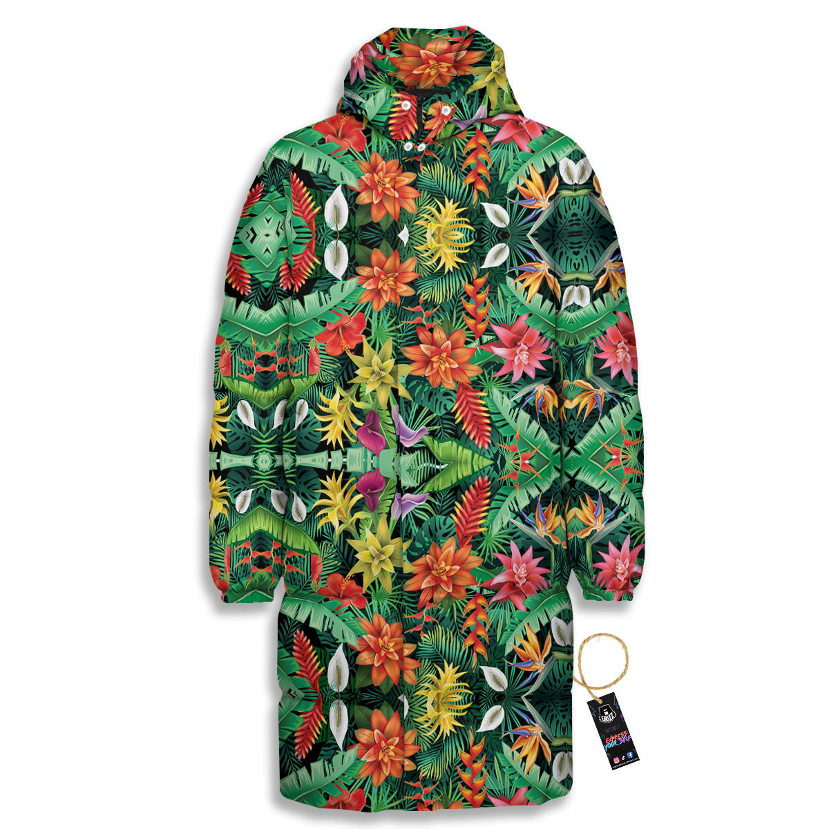 Flowers Hawaiian Floral Print Pattern Long Down Jacket-grizzshop