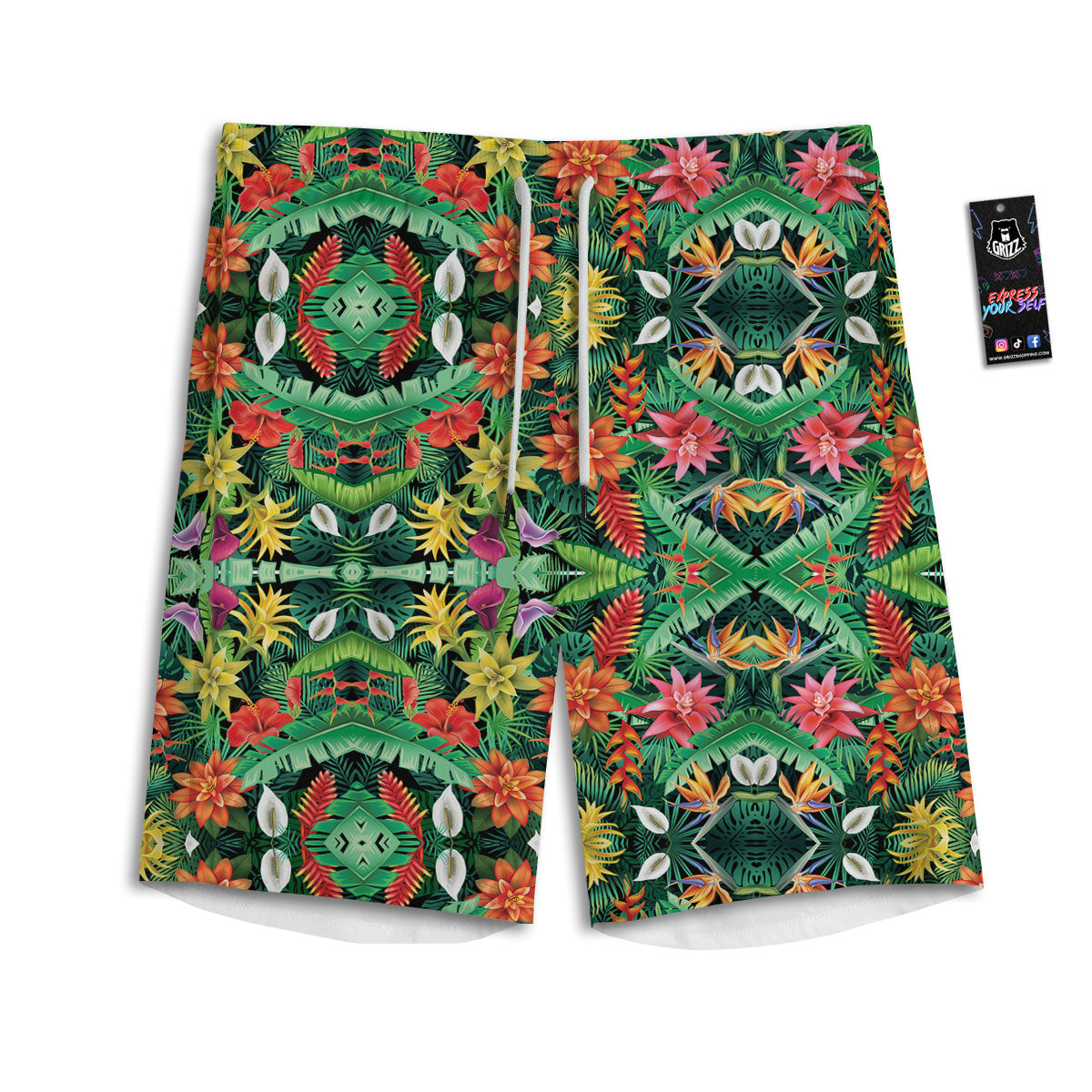 Flowers Hawaiian Floral Print Pattern Men's Athletic Shorts