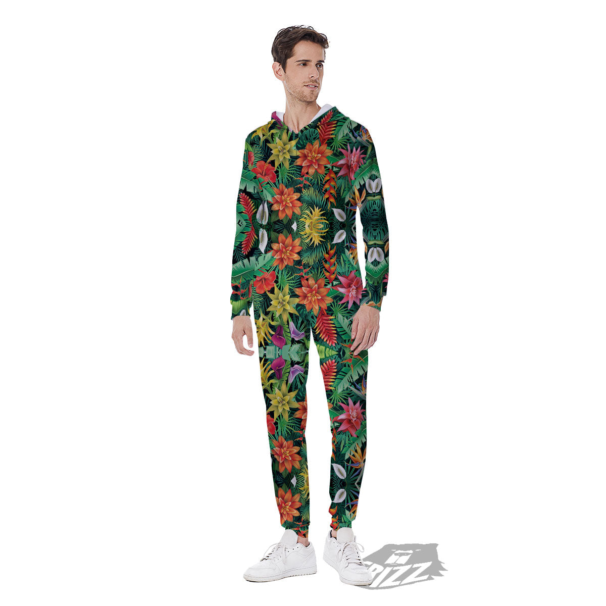 Flowers Hawaiian Floral Print Pattern Men's Jumpsuit-grizzshop