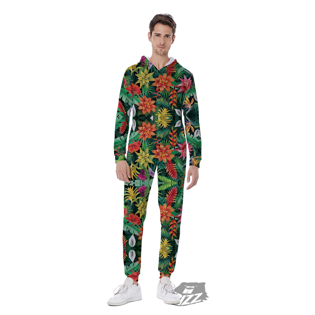 Flowers Hawaiian Floral Print Pattern Men's Jumpsuit-grizzshop
