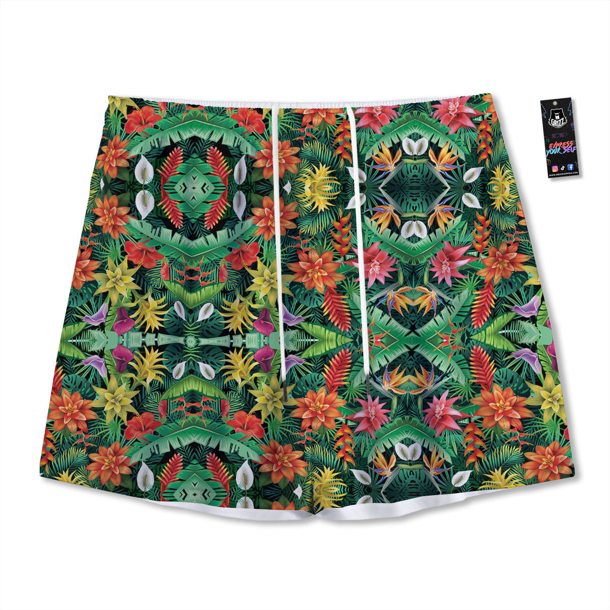 Flowers Hawaiian Floral Print Pattern Mesh Shorts