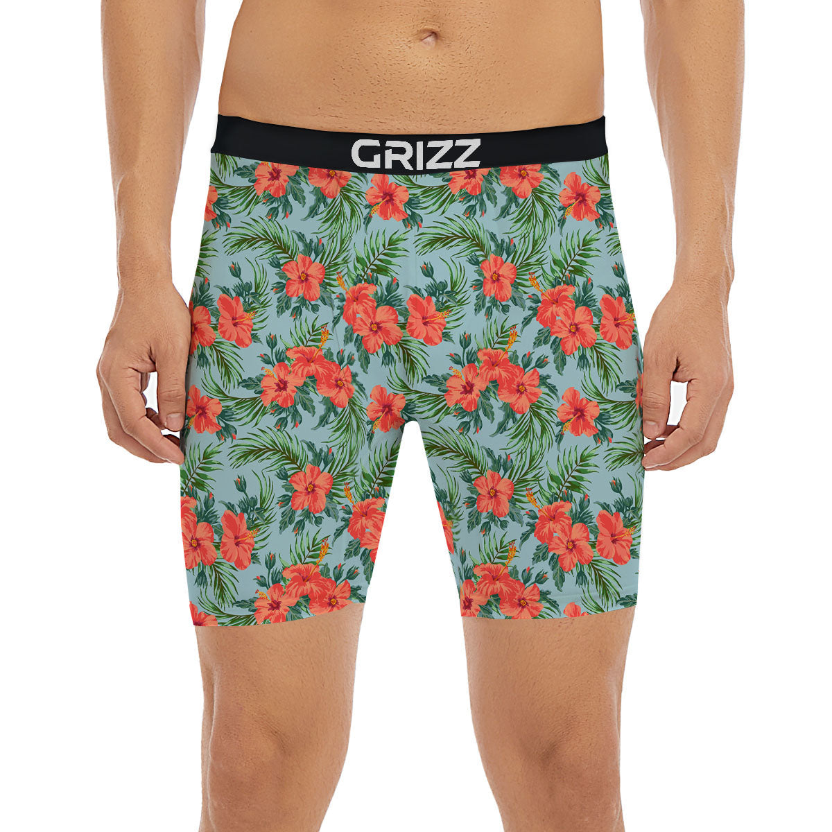 Flowers Hawaiian Hibiscus Print Pattern Boxer Briefs-grizzshop