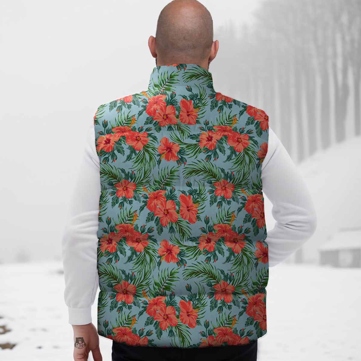 Flowers Hawaiian Hibiscus Print Pattern Down Vest
