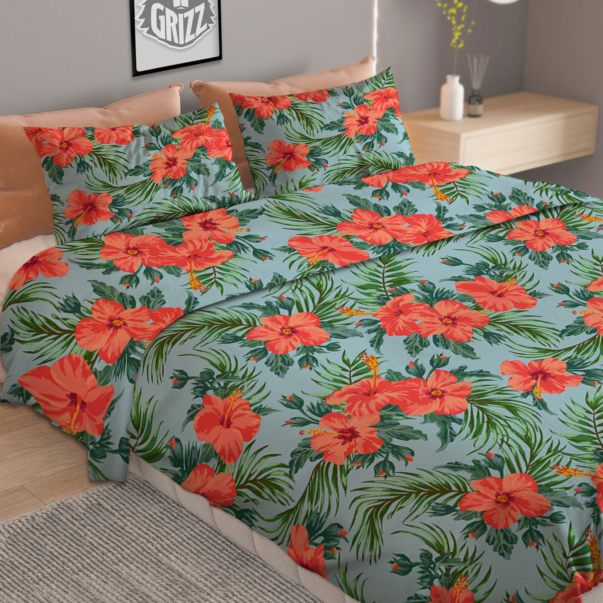 Flowers Hawaiian Hibiscus Print Pattern Duvet Cover Bedding Set
