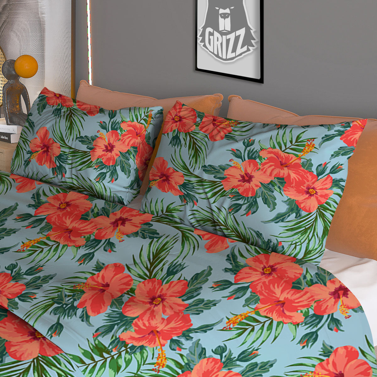 Flowers Hawaiian Hibiscus Print Pattern Duvet Cover Bedding Set