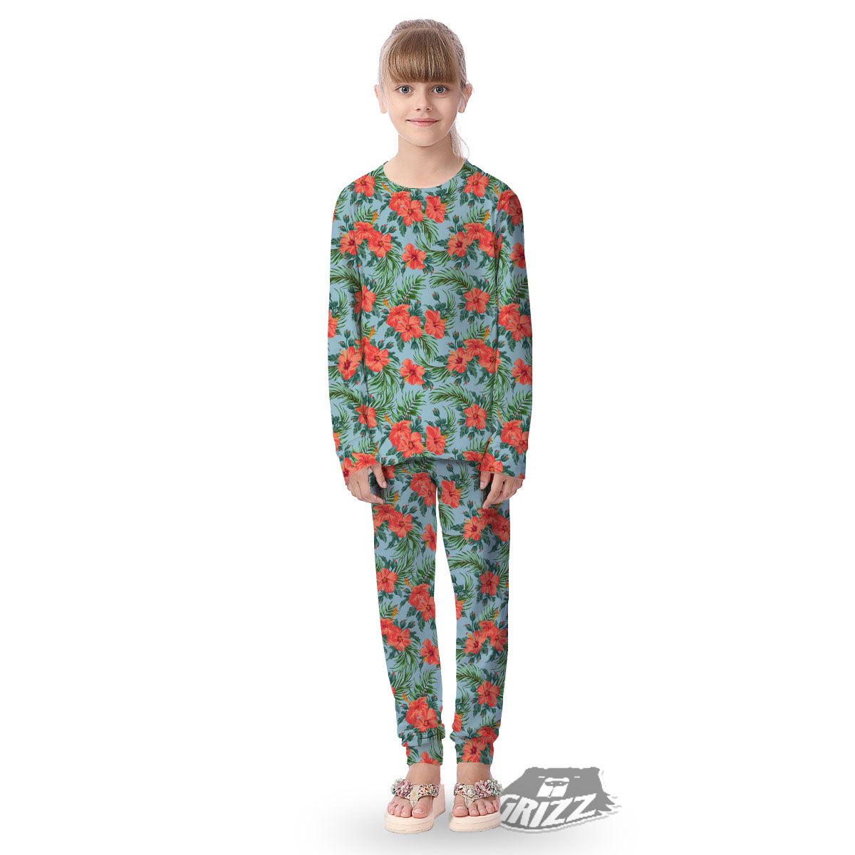 Flowers Hawaiian Hibiscus Print Pattern Kid's Pajamas-grizzshop