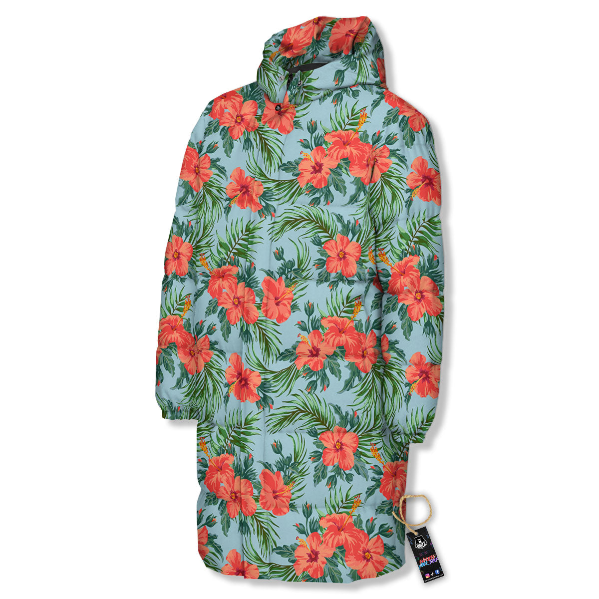 Flowers Hawaiian Hibiscus Print Pattern Long Down Jacket-grizzshop