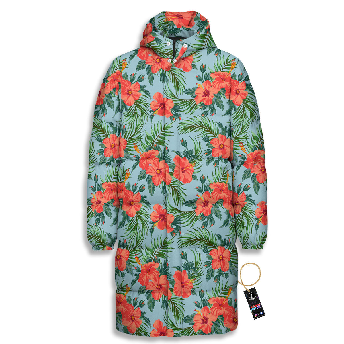 Flowers Hawaiian Hibiscus Print Pattern Long Down Jacket-grizzshop