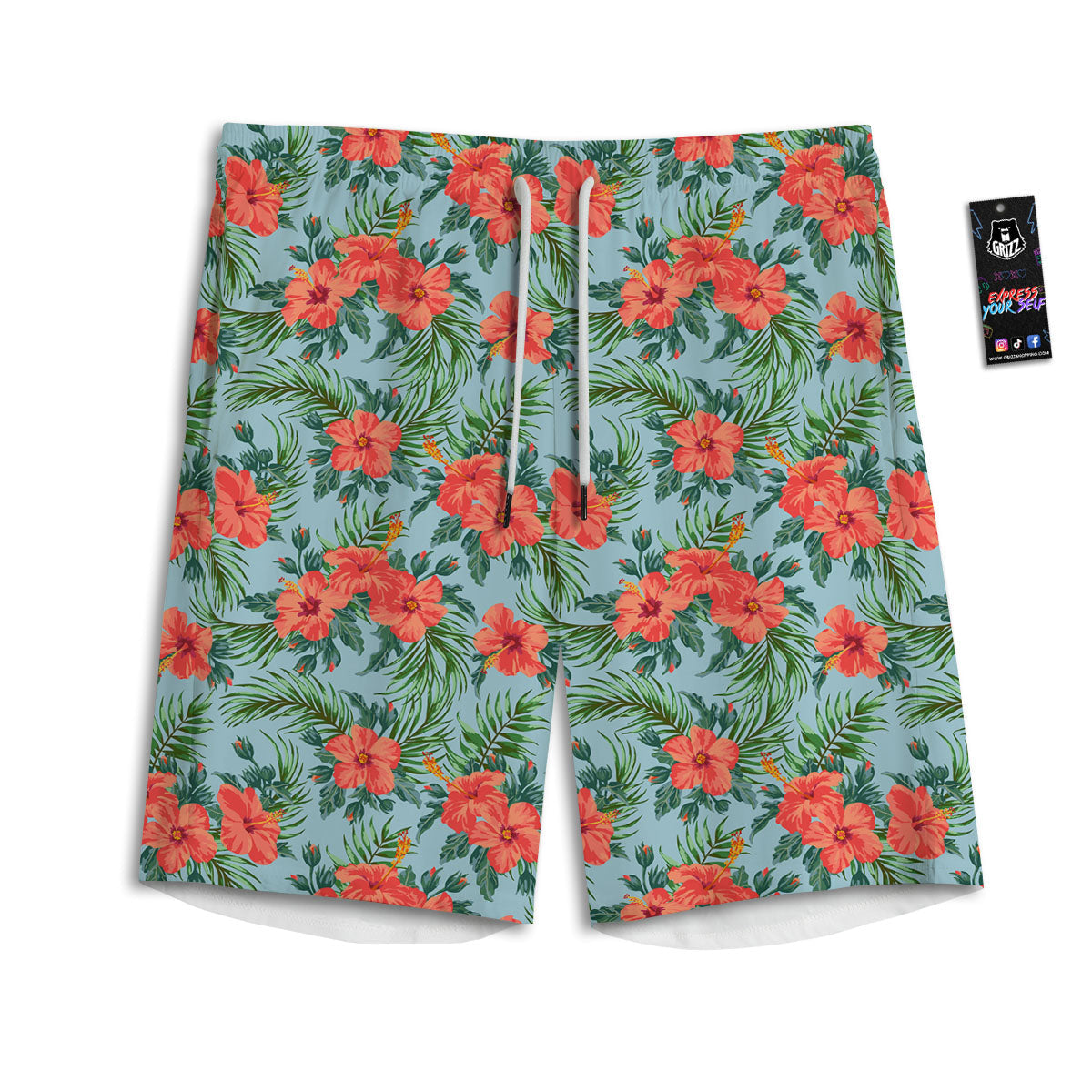 Flowers Hawaiian Hibiscus Print Pattern Men's Athletic Shorts