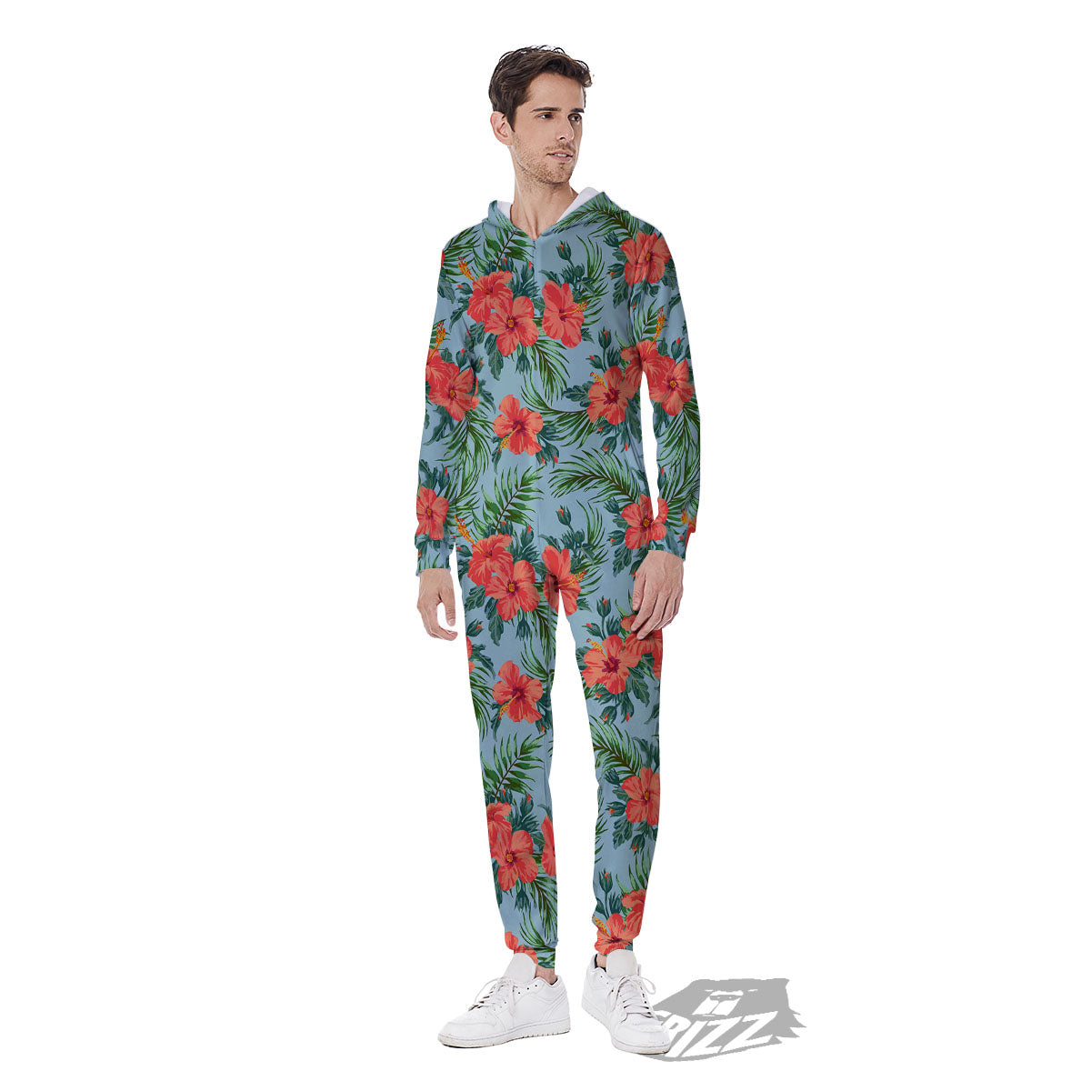 Flowers Hawaiian Hibiscus Print Pattern Men's Jumpsuit-grizzshop