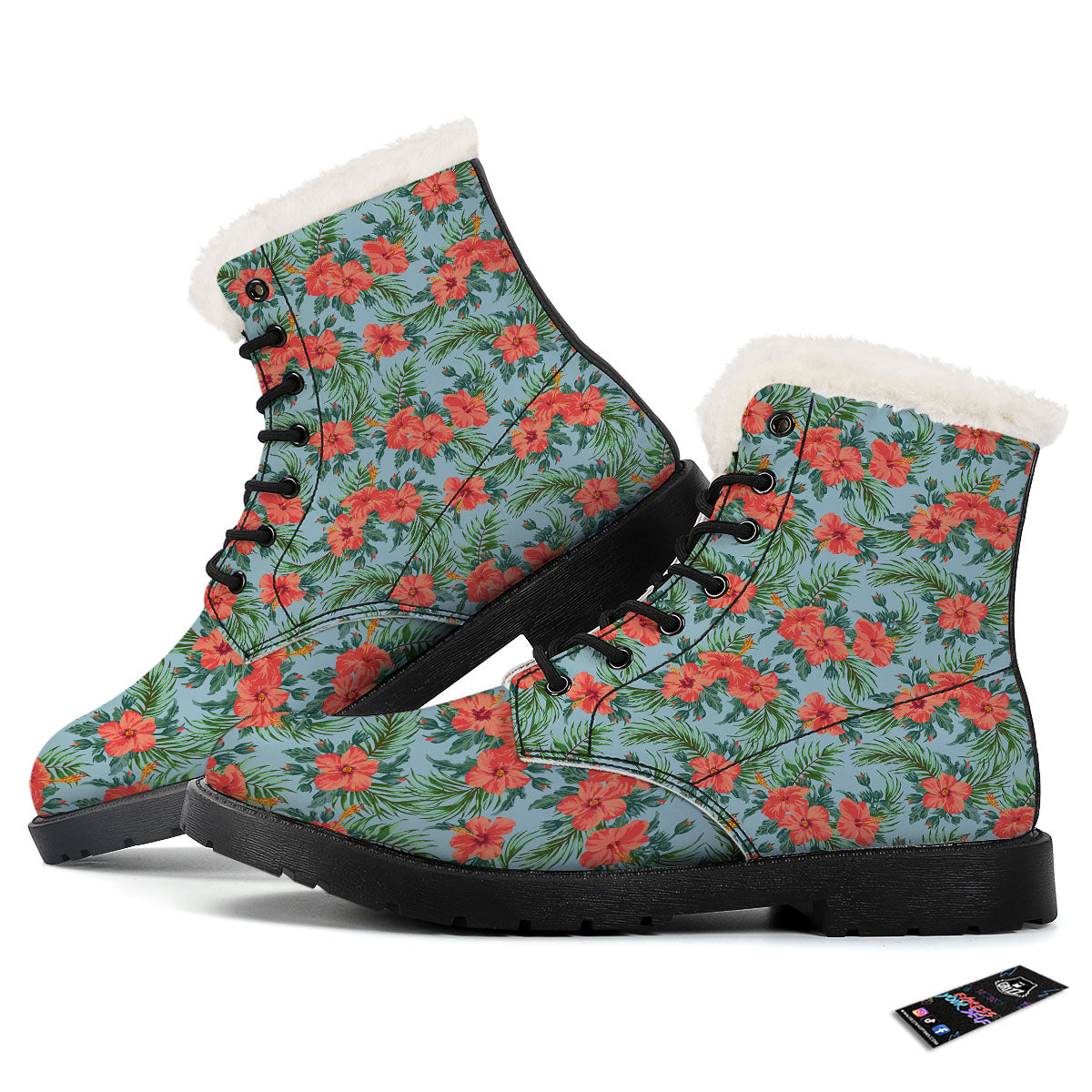 Flowers Hawaiian Hibiscus Print Pattern Winter Boots-grizzshop