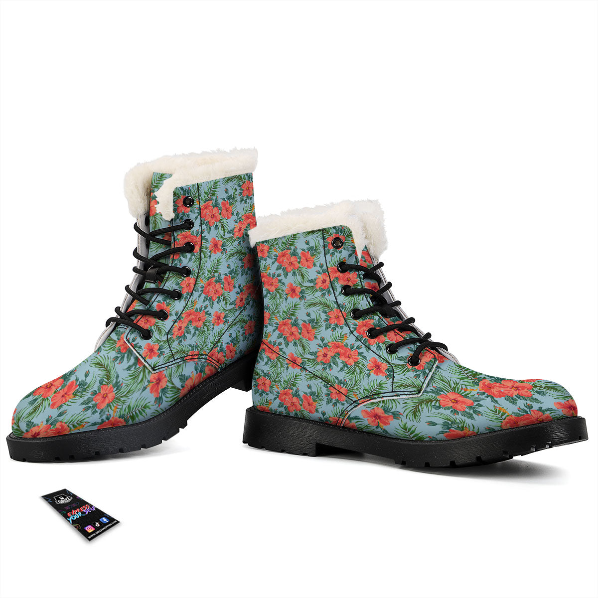 Flowers Hawaiian Hibiscus Print Pattern Winter Boots-grizzshop