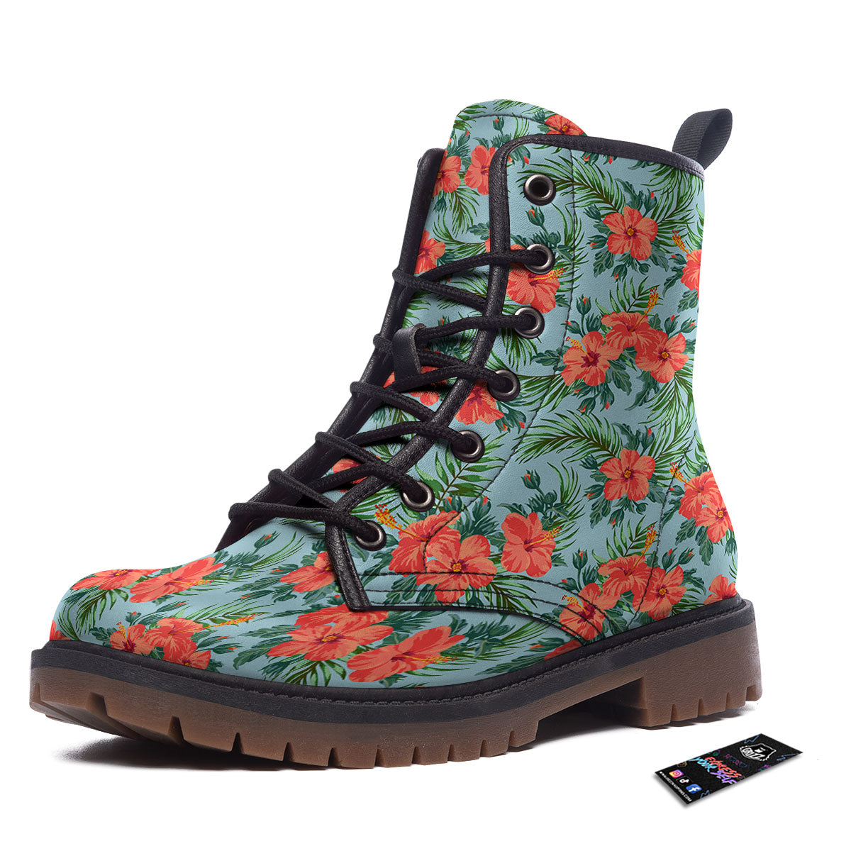 Flowers Hawaiian Hibiscus Print Pattern Work Boots-grizzshop