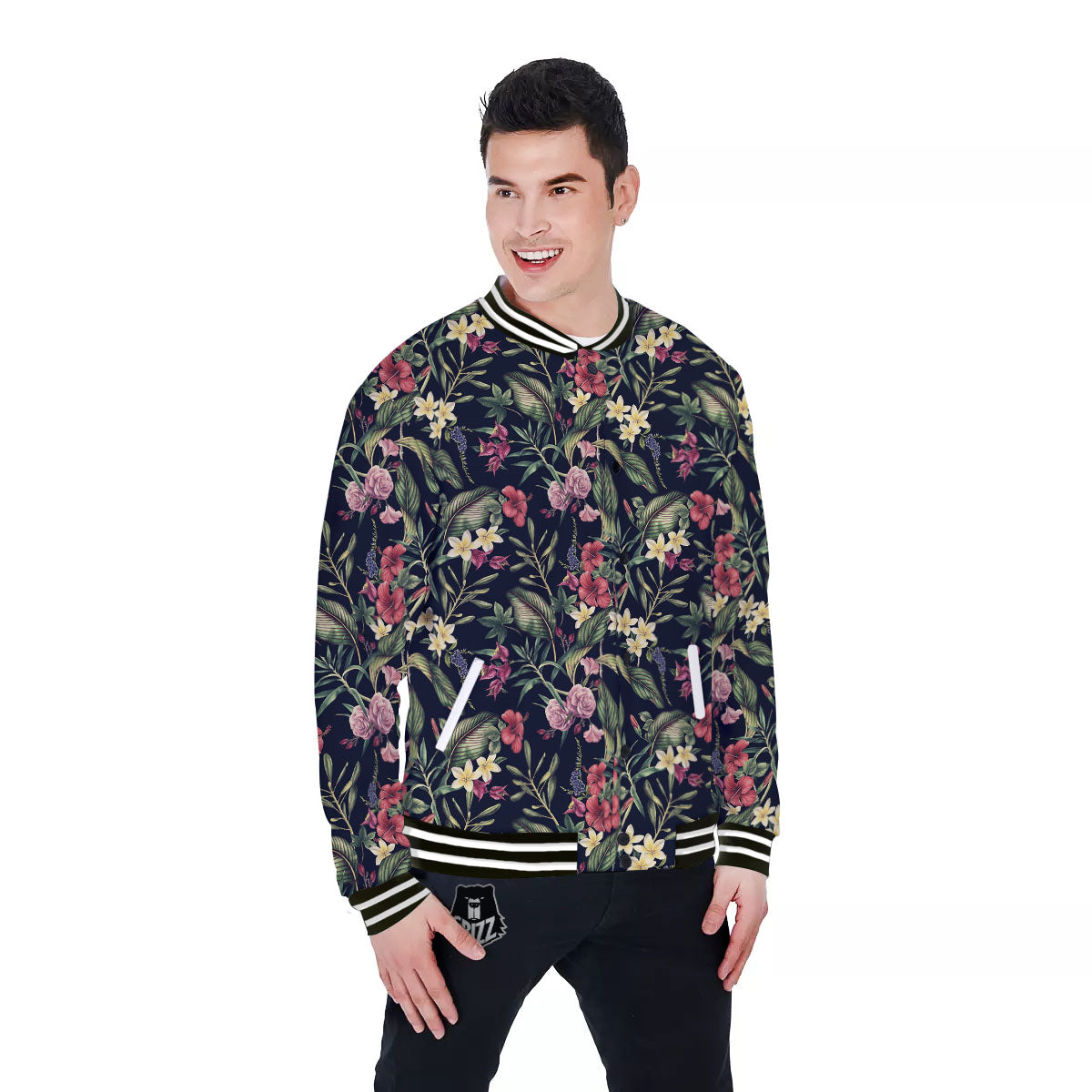 Flowers Hawaiian Tropical Print Pattern Baseball Jacket-grizzshop