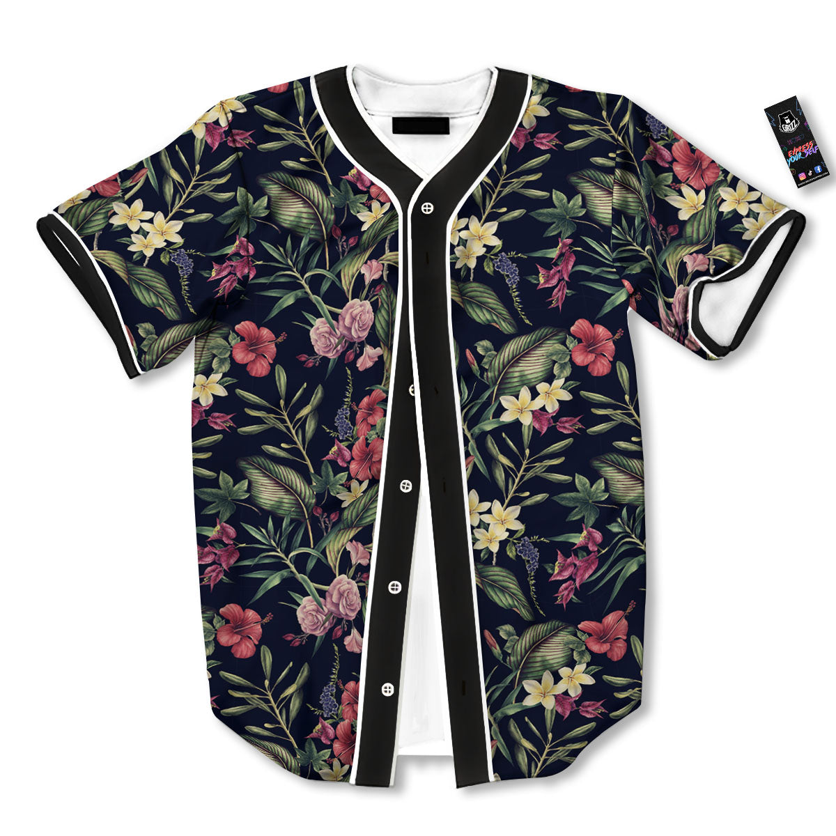 Flowers Hawaiian Tropical Print Pattern Baseball Jersey-grizzshop