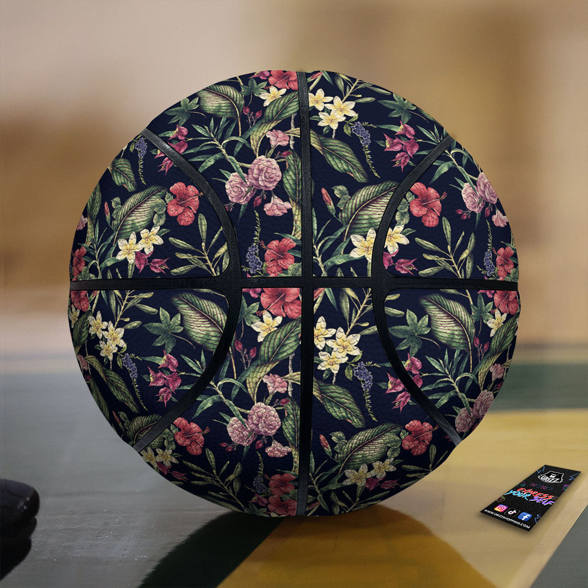 Flowers Hawaiian Tropical Print Pattern Basketball-grizzshop