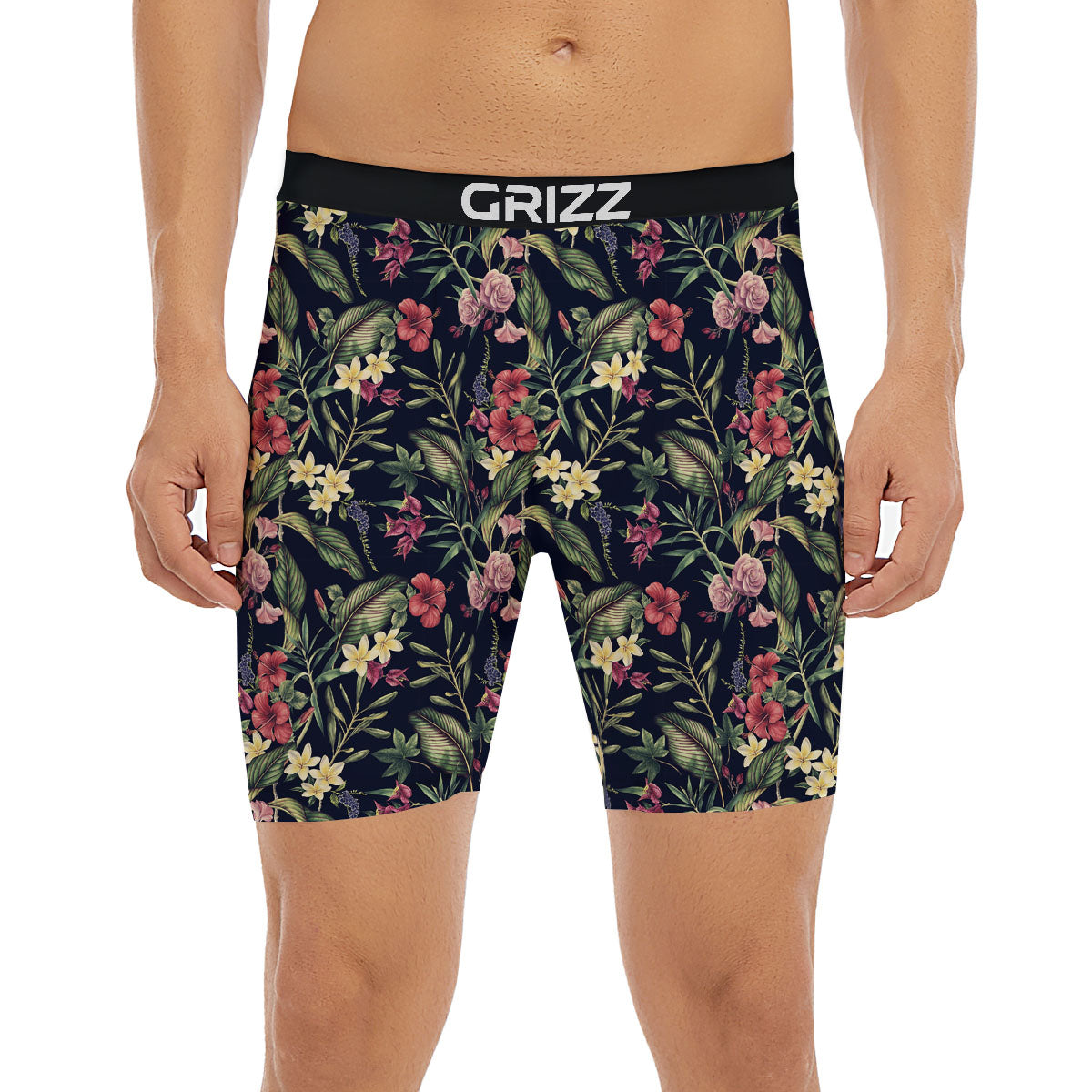 Flowers Hawaiian Tropical Print Pattern Boxer Briefs-grizzshop