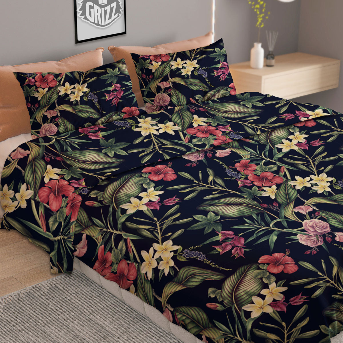 Flowers Hawaiian Tropical Print Pattern Duvet Cover Bedding Set