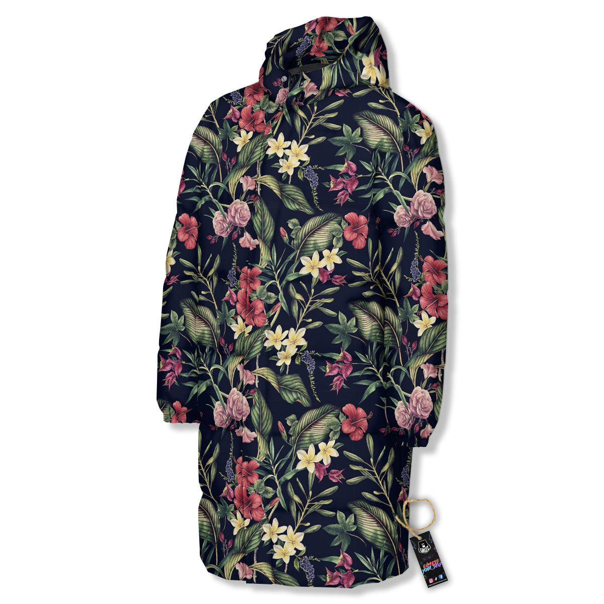 Flowers Hawaiian Tropical Print Pattern Long Down Jacket-grizzshop