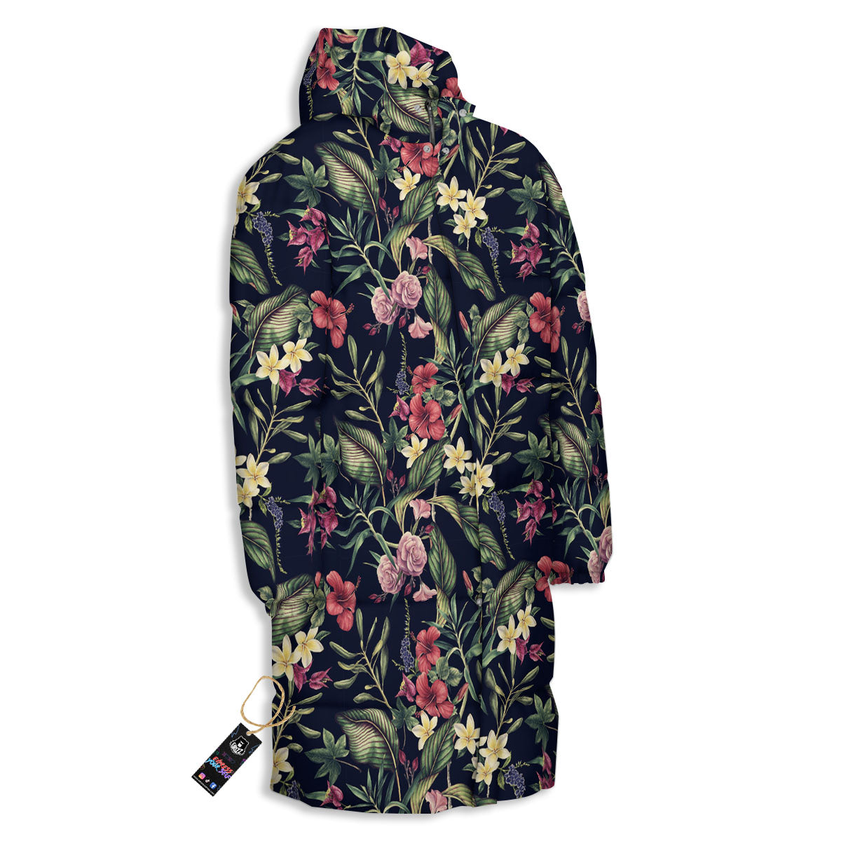 Flowers Hawaiian Tropical Print Pattern Long Down Jacket-grizzshop