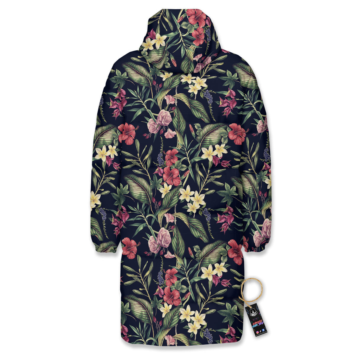 Flowers Hawaiian Tropical Print Pattern Long Down Jacket-grizzshop