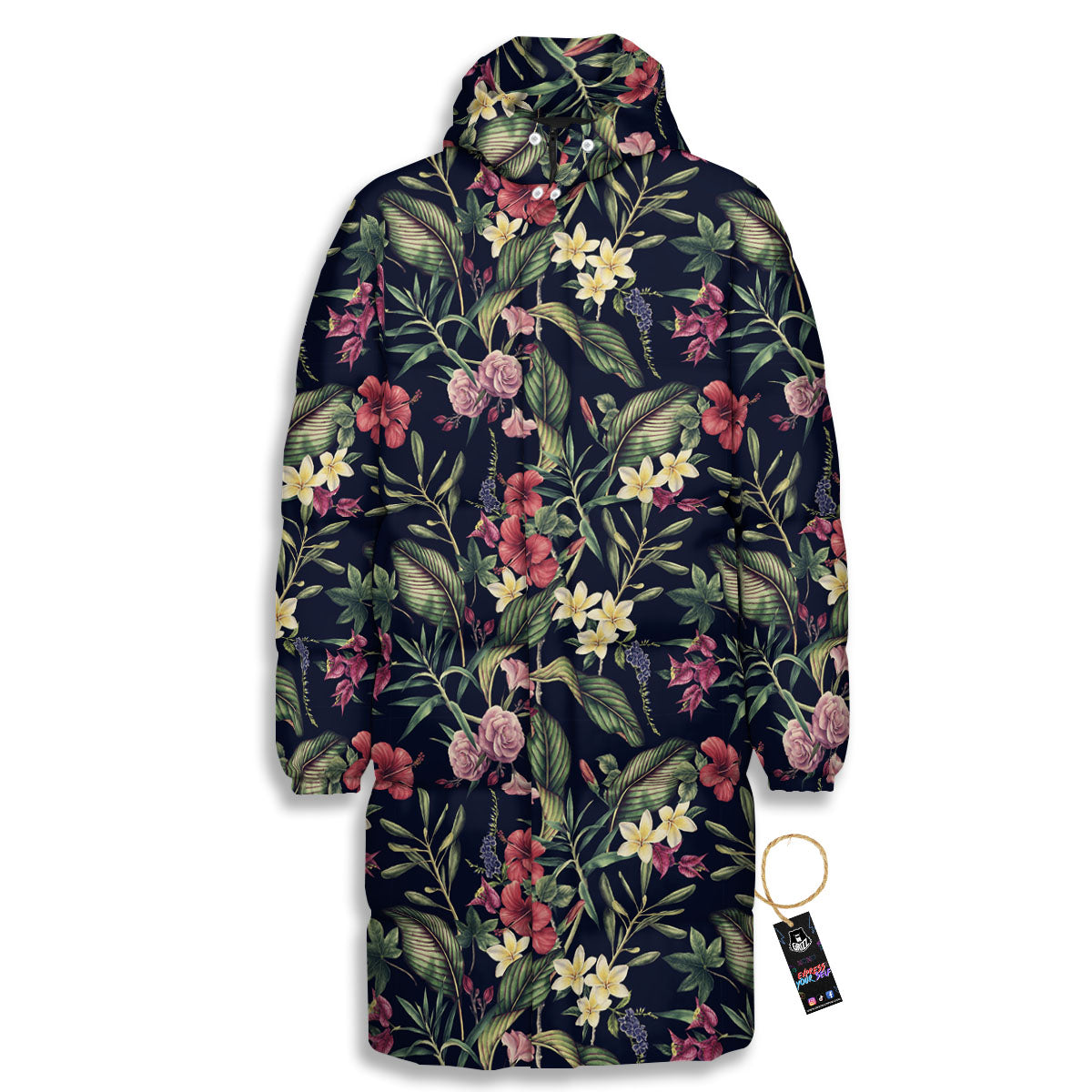 Flowers Hawaiian Tropical Print Pattern Long Down Jacket-grizzshop