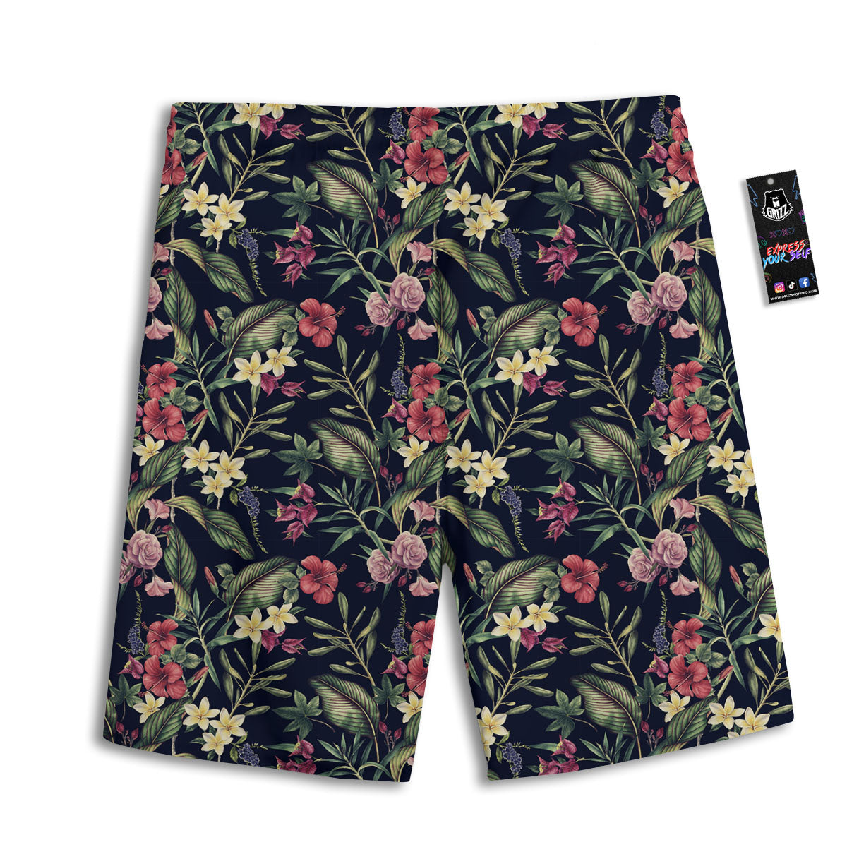 Flowers Hawaiian Tropical Print Pattern Men's Athletic Shorts