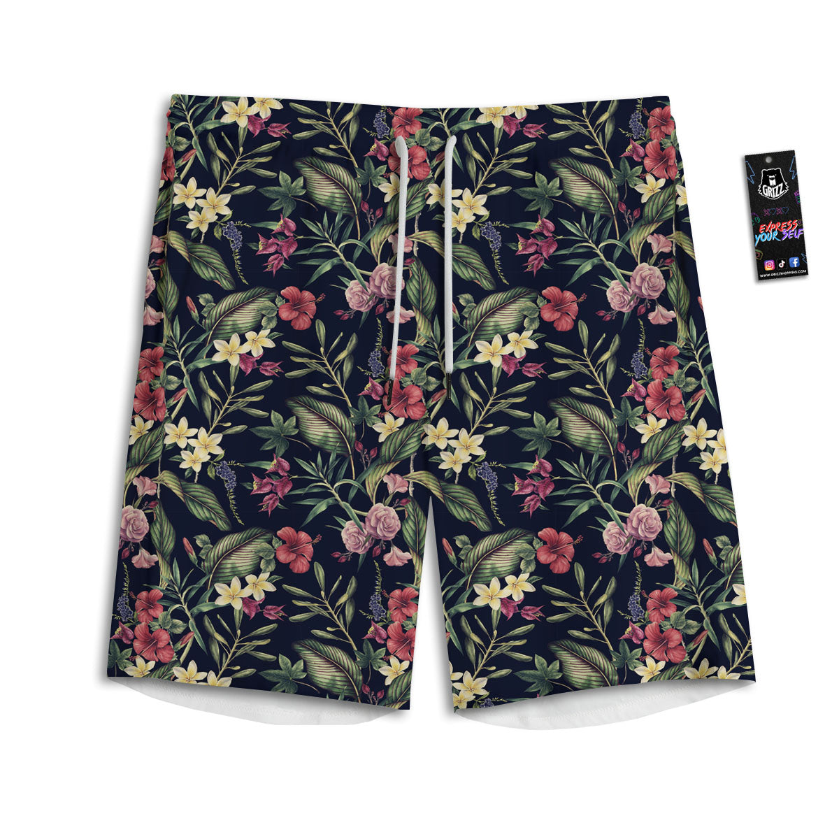 Flowers Hawaiian Tropical Print Pattern Men's Athletic Shorts