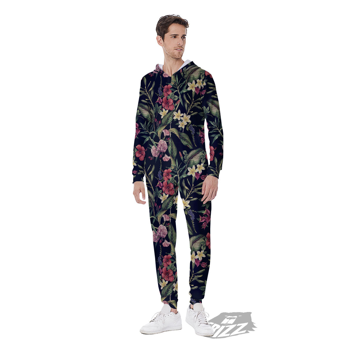 Flowers Hawaiian Tropical Print Pattern Men's Jumpsuit-grizzshop