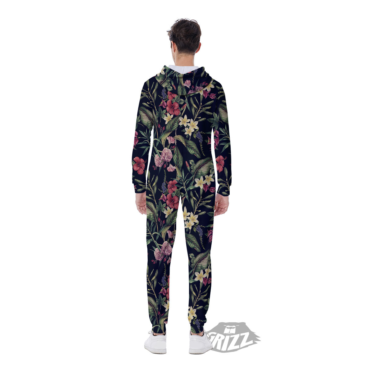 Flowers Hawaiian Tropical Print Pattern Men's Jumpsuit-grizzshop