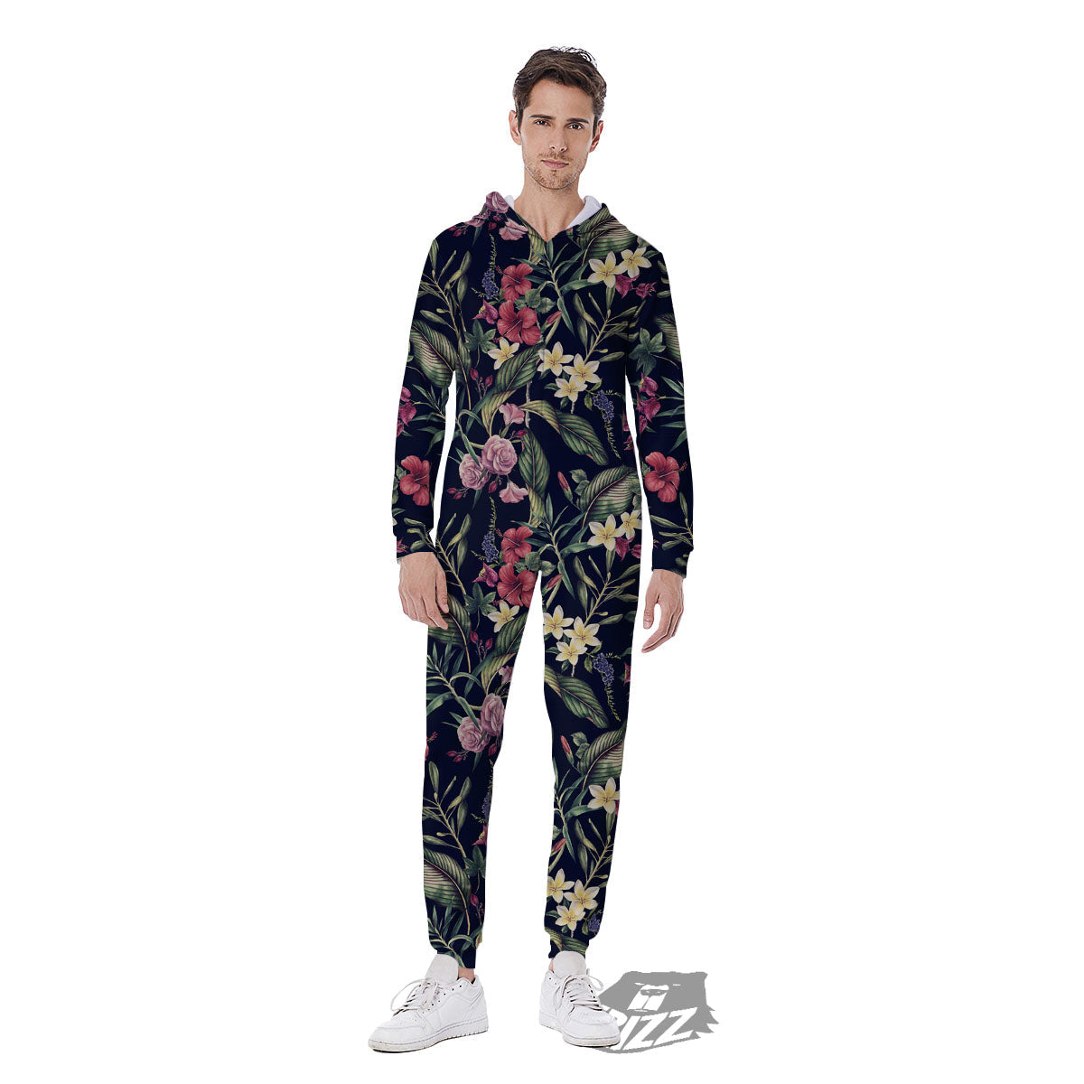 Flowers Hawaiian Tropical Print Pattern Men's Jumpsuit-grizzshop
