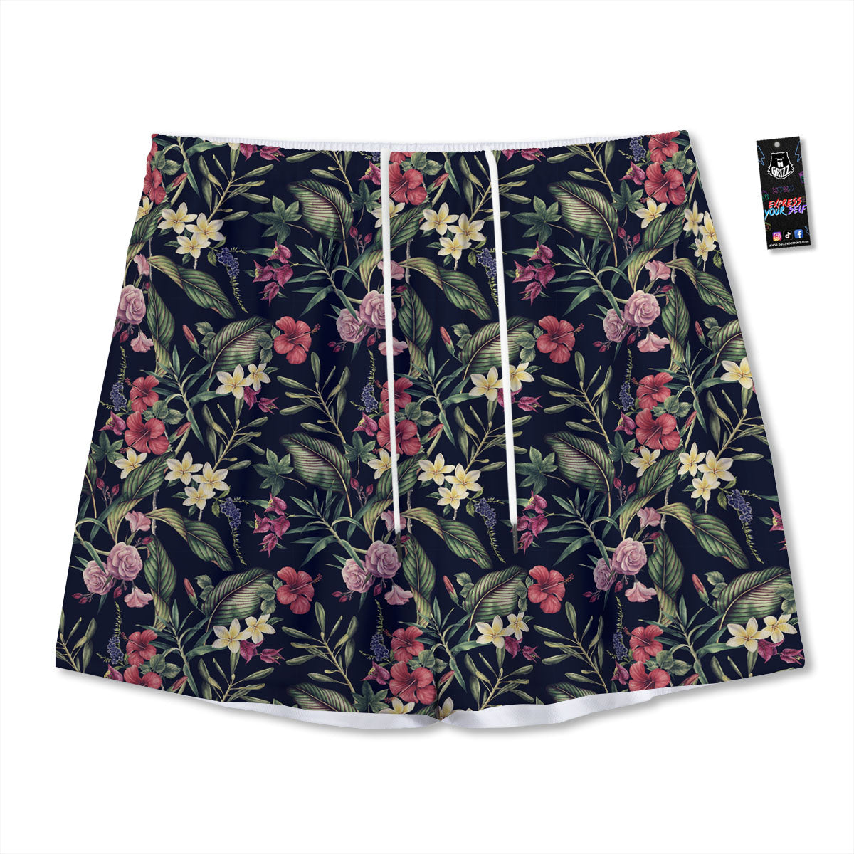 Flowers Hawaiian Tropical Print Pattern Mesh Shorts